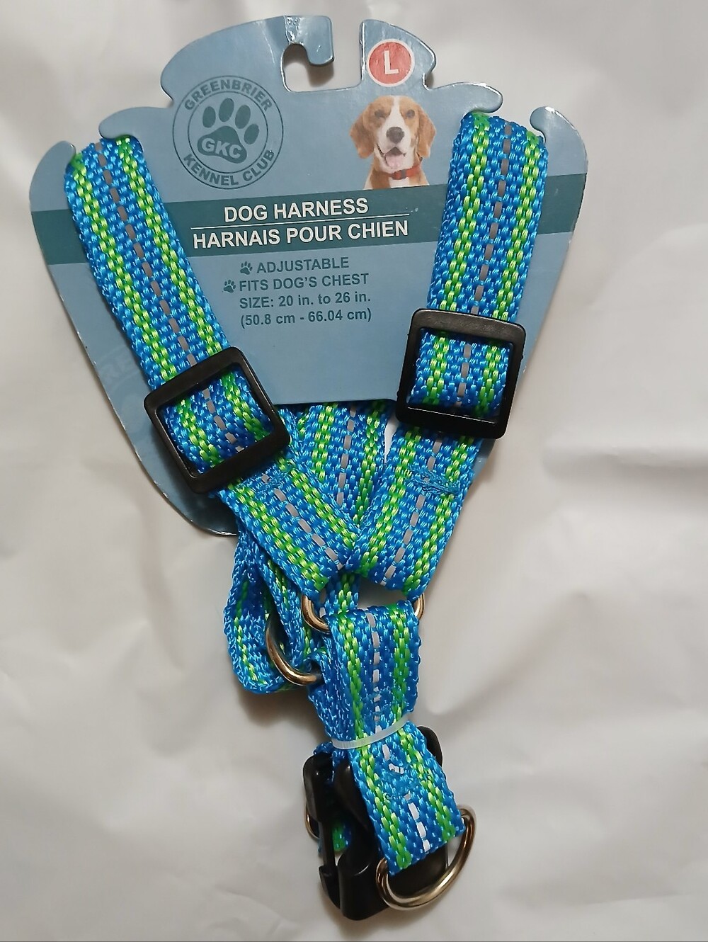 Greenbrier Kennel Club Blue & Green Adjustable Dog Harness - Large Nee